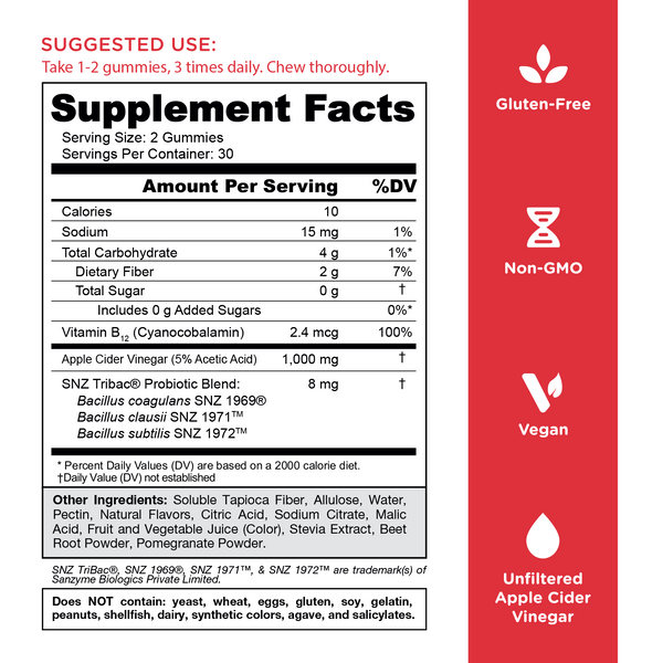 Zero Sugar Apple Cider<br>Vinegar+ Gummies